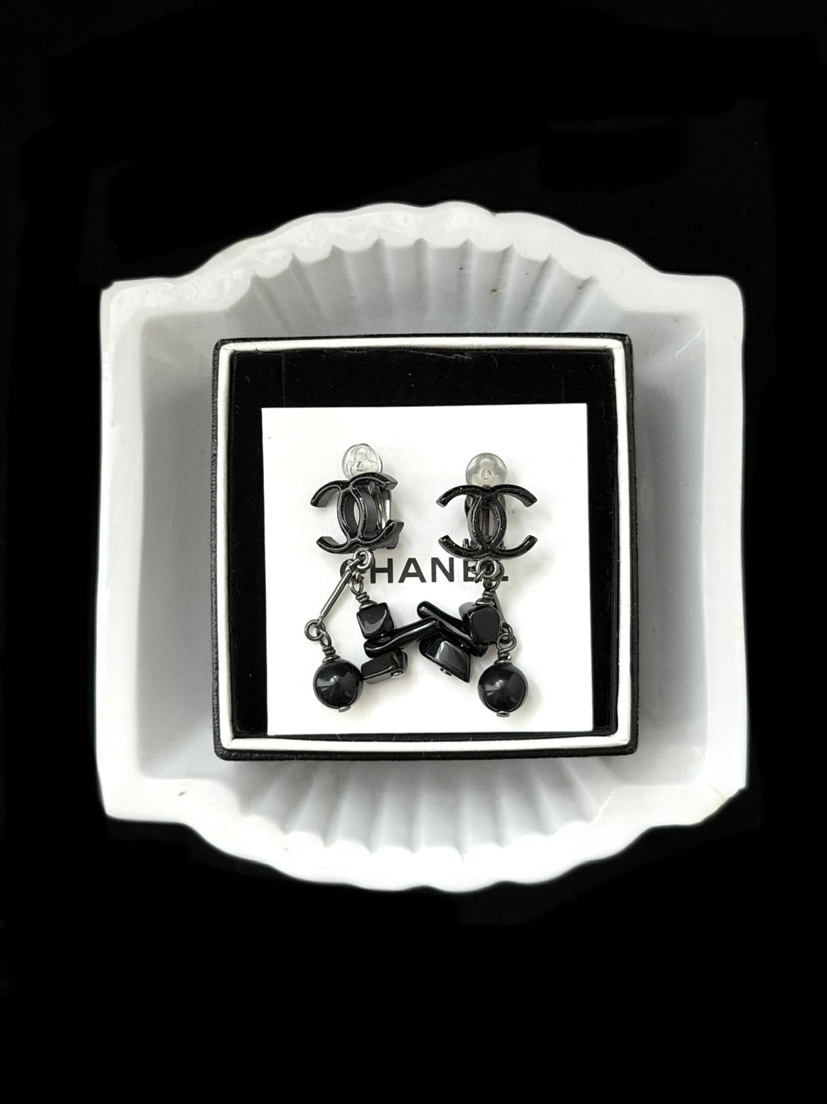 Chanel Black Bow Earrings- Clip