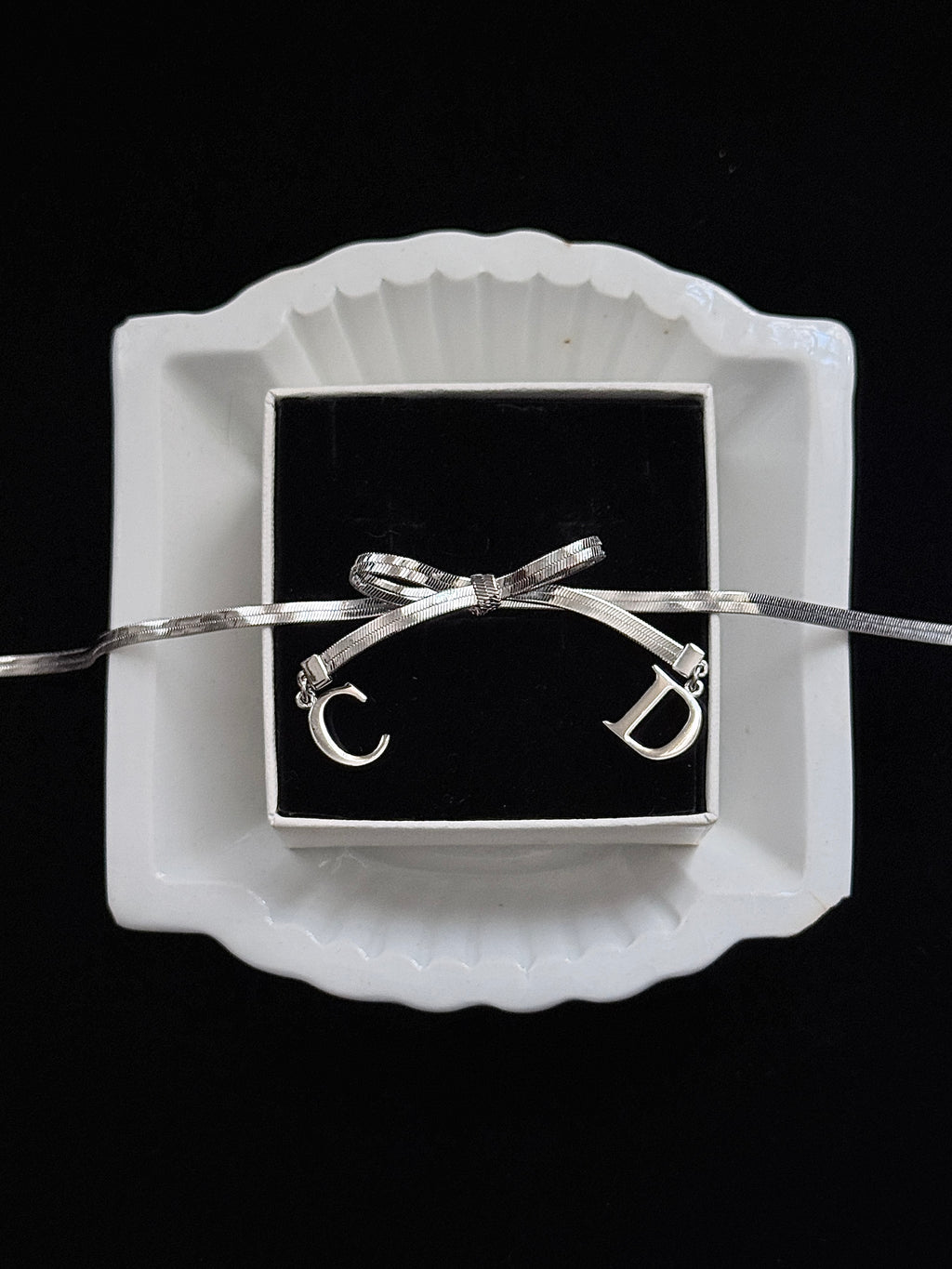 Dior Silver Monogram Bow