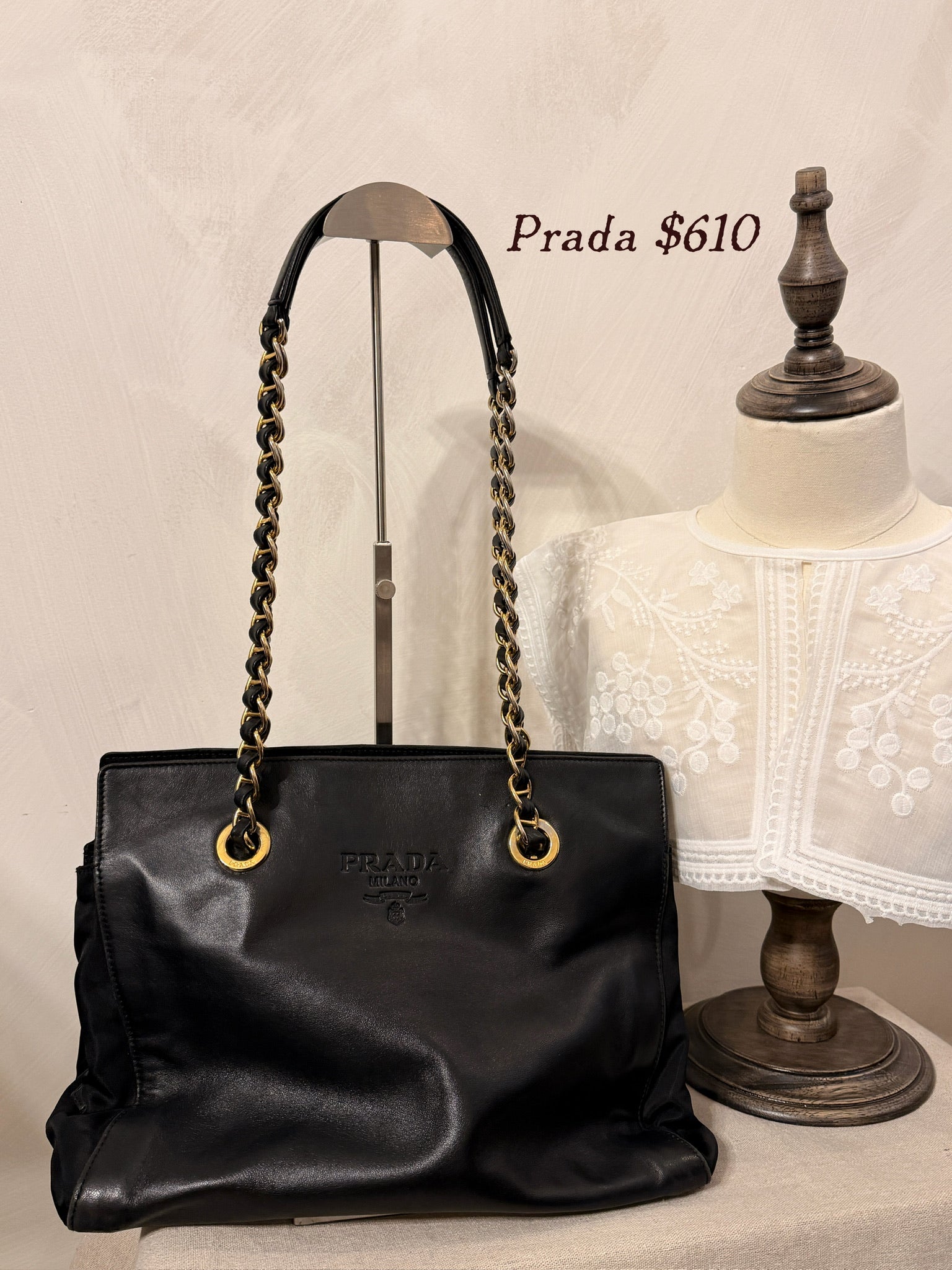 Prada Noir Chain Tote Bag