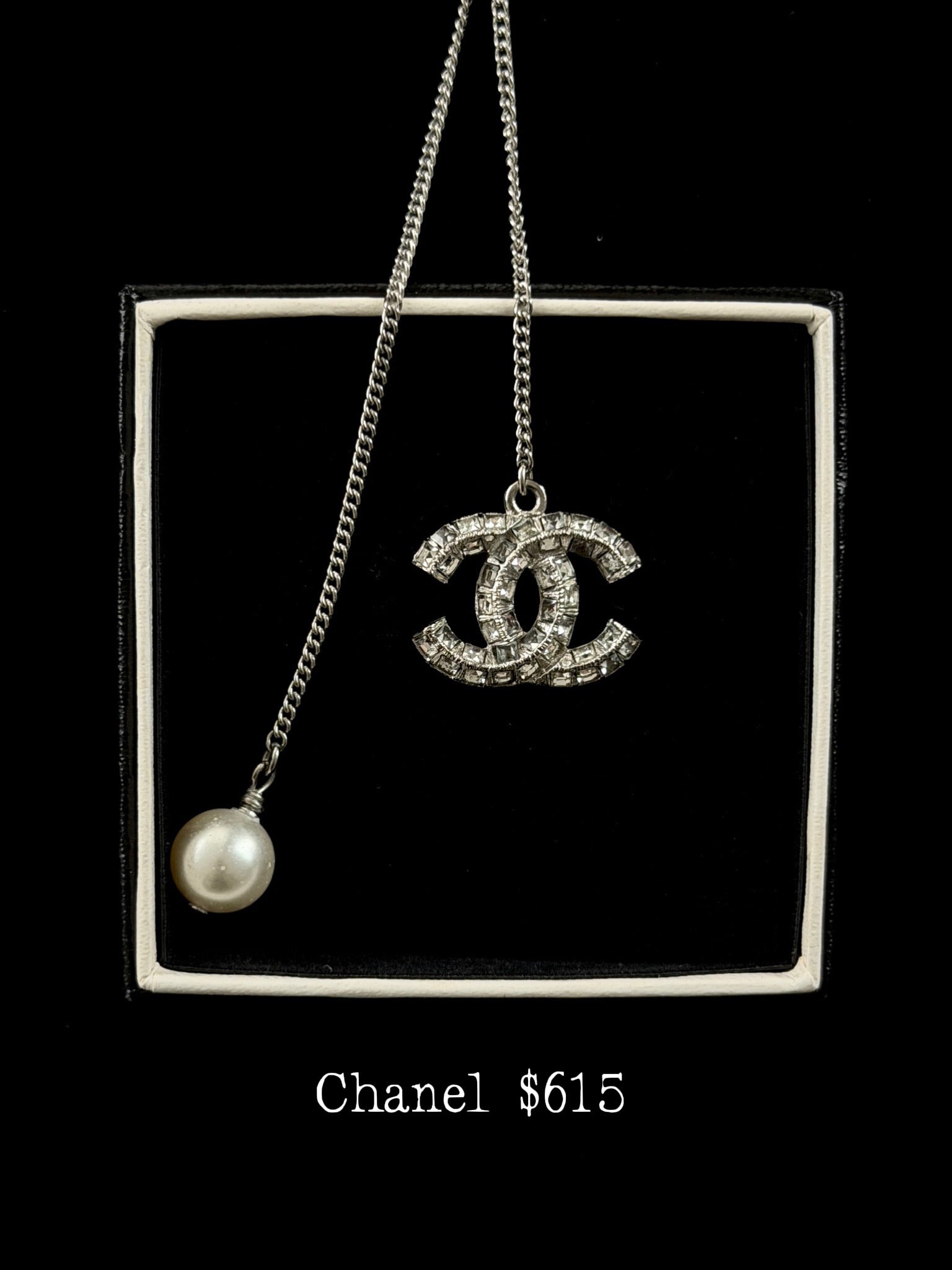 Chanel CC Pearl Lariat Necklace