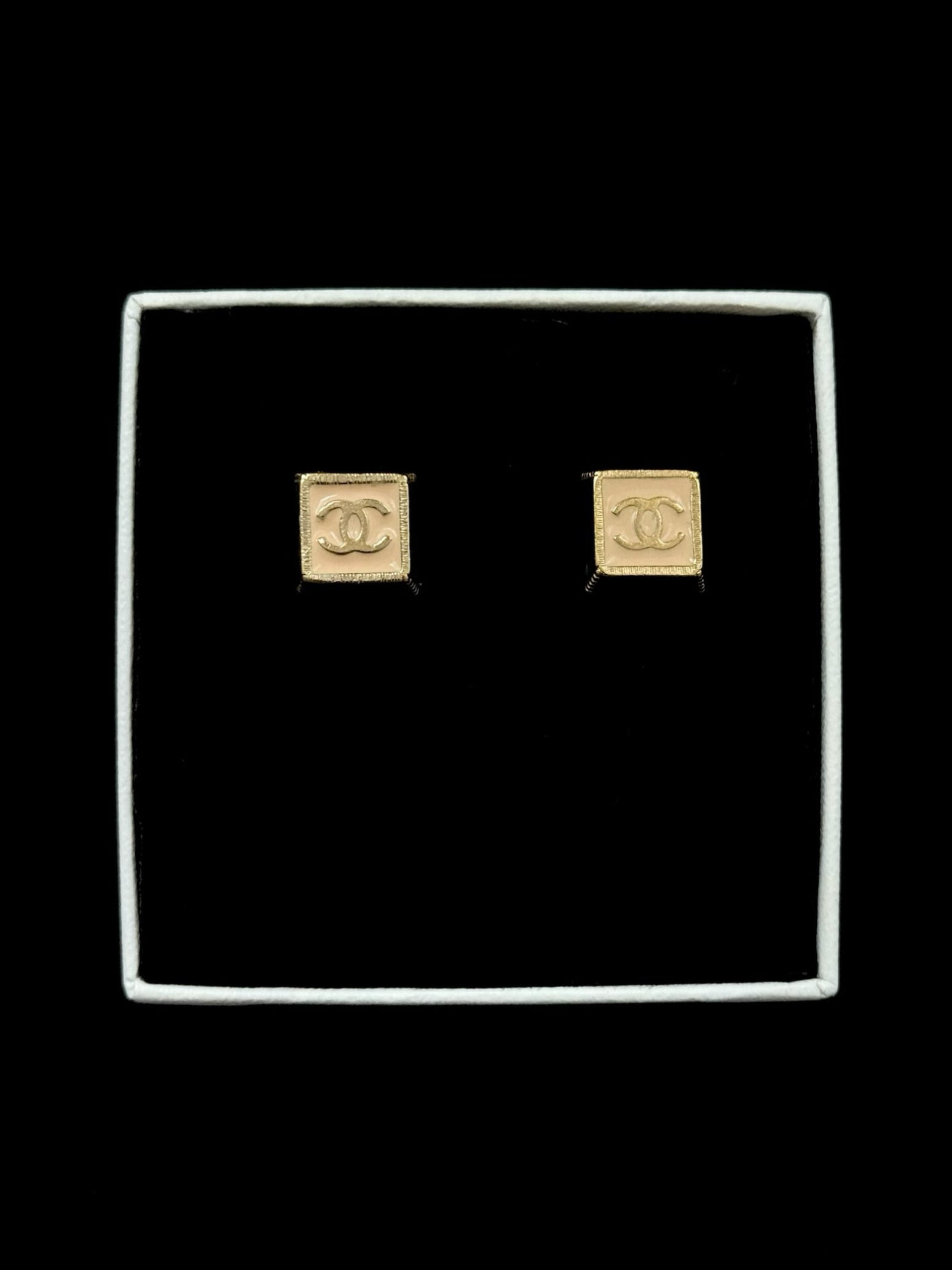 Chanel Golden CC Square Studs